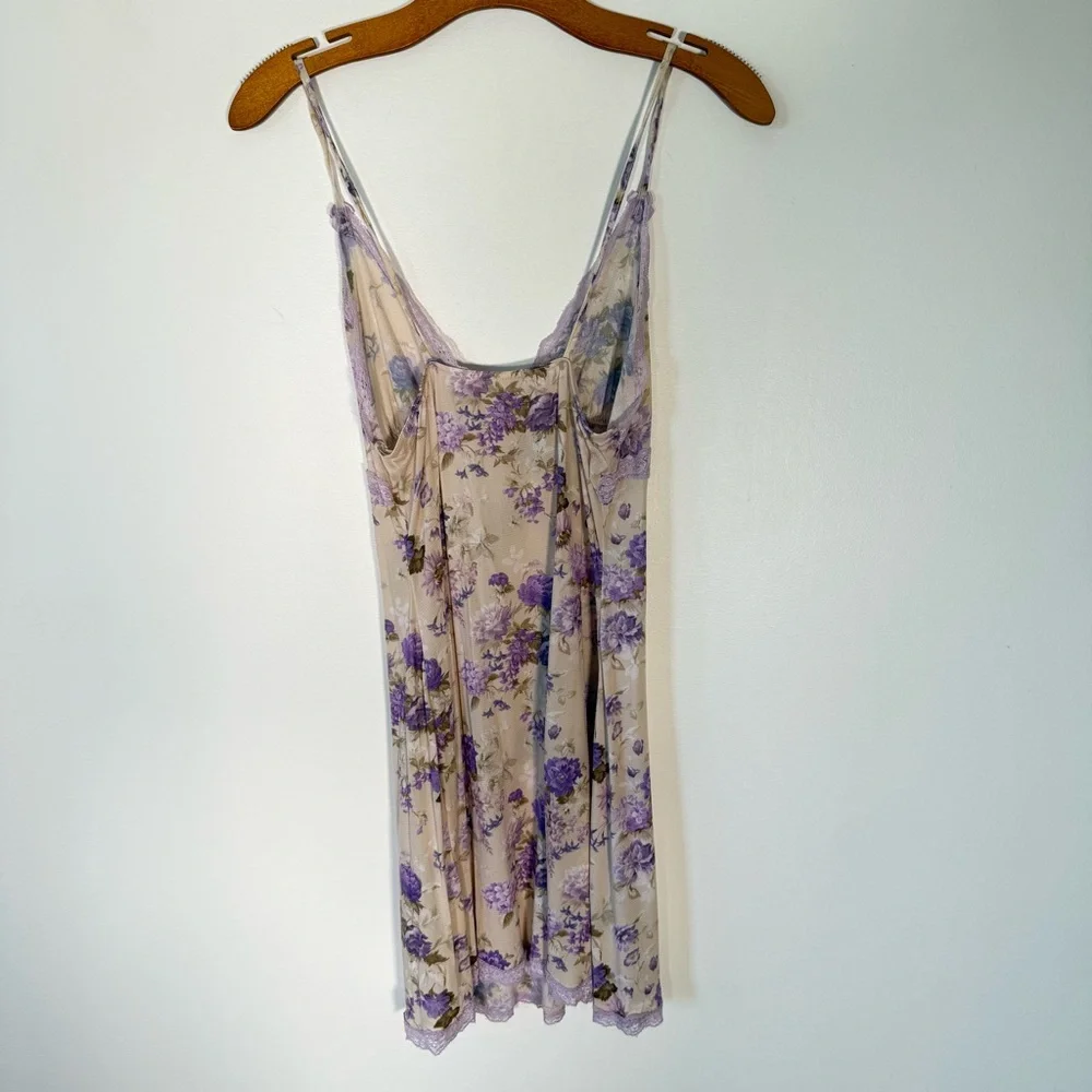 Hanna Babydoll Top Floral Butter Yellow Purple Slip Coquette Bow Detail Dainty M - Picture 3 of 9